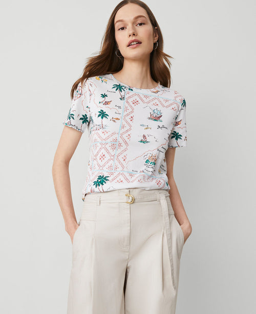 Petite Map Print Crew Neck Tee