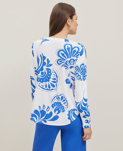 Floral Mixed Media V-Neck Top