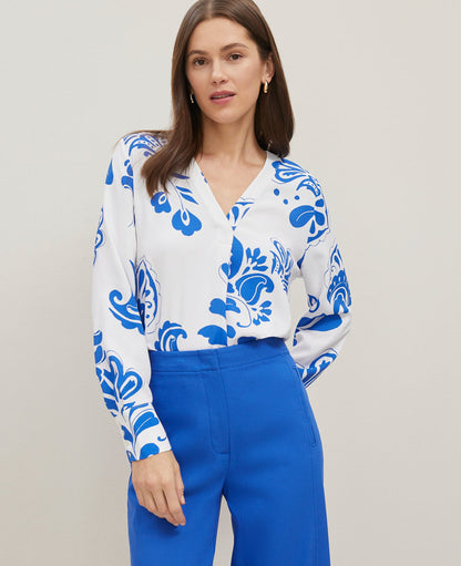 Floral Mixed Media V-Neck Top