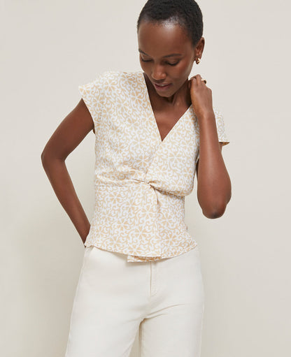 Floral Knotted V-Neck Top