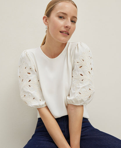 Embroidered Puff Sleeve Top