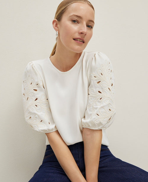 Embroidered Puff Sleeve Top