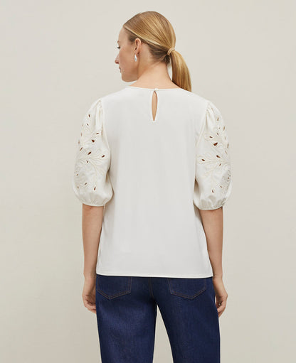 Embroidered Puff Sleeve Top