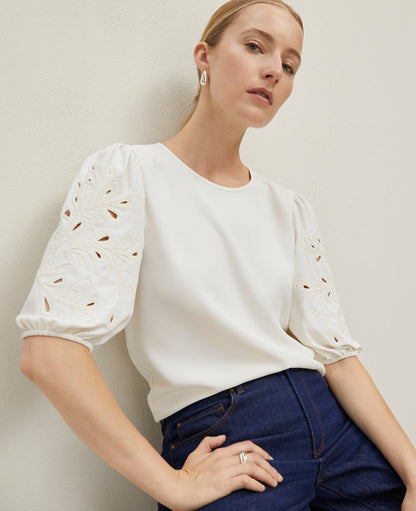 Embroidered Puff Sleeve Top