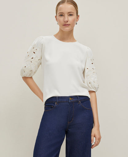 Embroidered Puff Sleeve Top