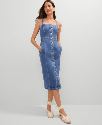 Petite Weekend Collection Button Denim Sheath Dress