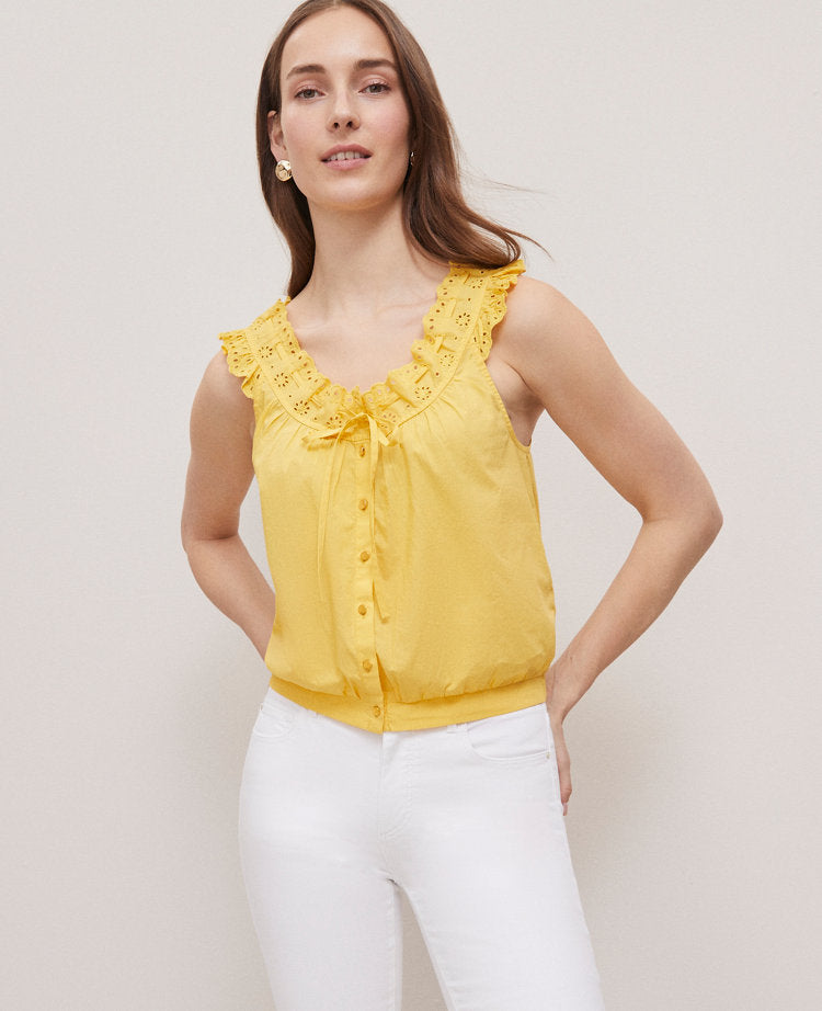 Weekend Collection Eyelet Tie Neck Top