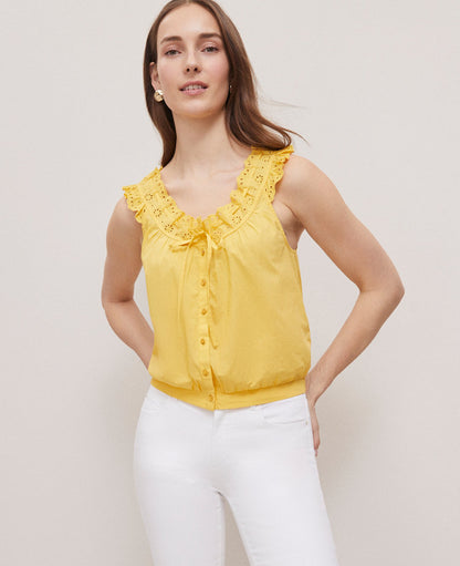 Weekend Collection Eyelet Tie Neck Top