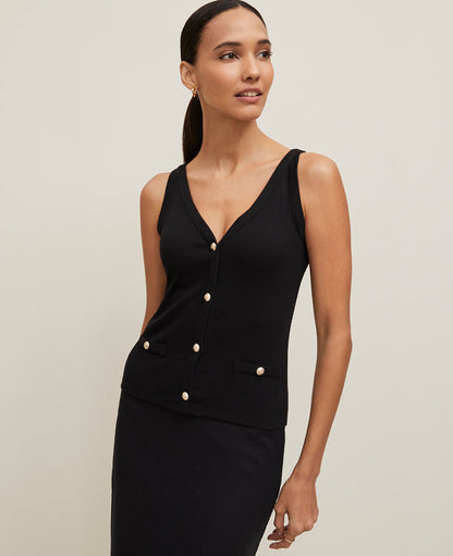 Petite Button V-Neck Tank Top