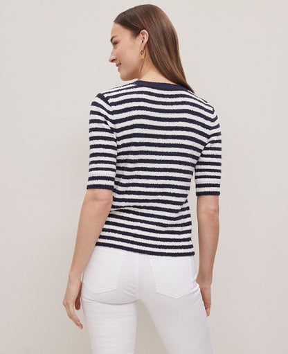 Weekend Collection Striped Bouclé Henley Sweater