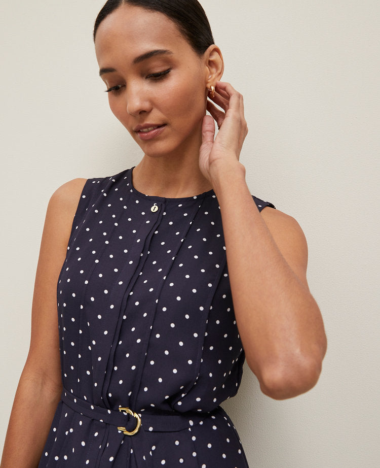 Dotted Belted Flare Dress