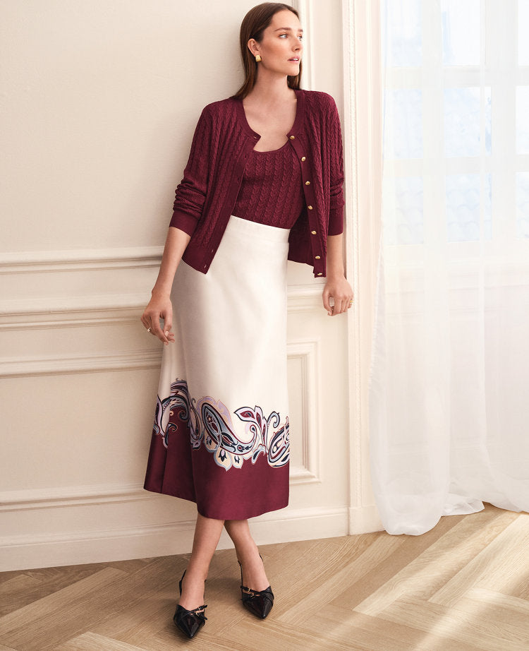Paisley Satin Midi Skirt