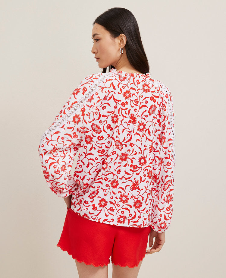 Floral Lace Sleeve Mixed Media Top