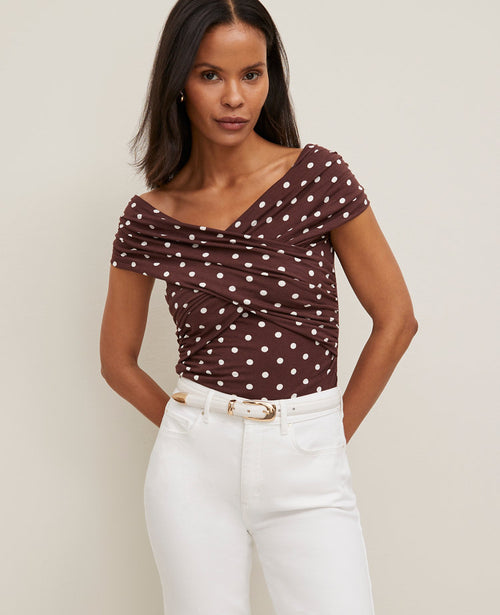 Petite Dotted Crisscross Off-The-Shoulder Top