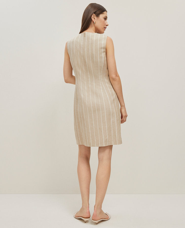 The Petite Button Pocket Shift Dress in Pinstripe