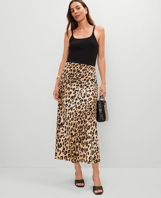 Animal Print Linen Blend Bias Slip Skirt
