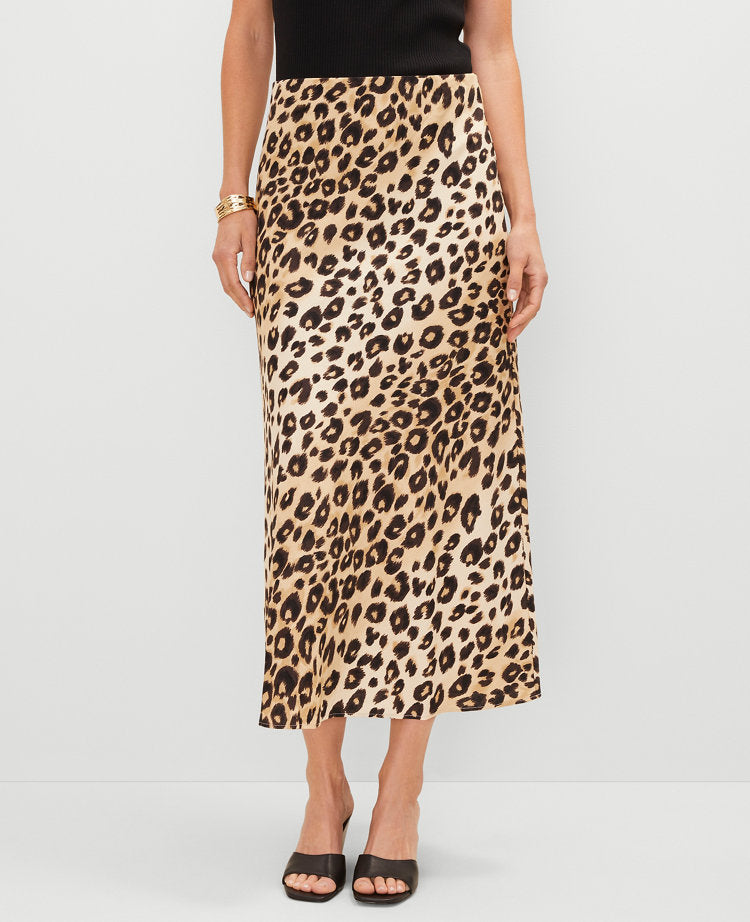 Animal Print Linen Blend Bias Slip Skirt