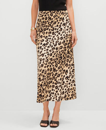Animal Print Linen Blend Bias Slip Skirt