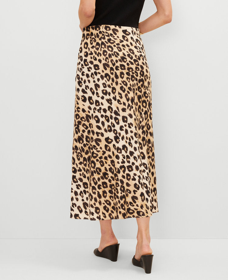 Animal Print Linen Blend Bias Slip Skirt