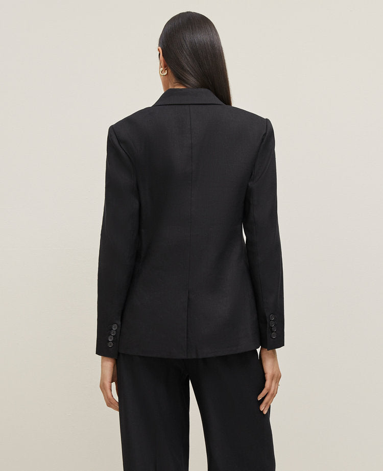 The Petite Notched Two Button Fitted Blazer in Linen Blend