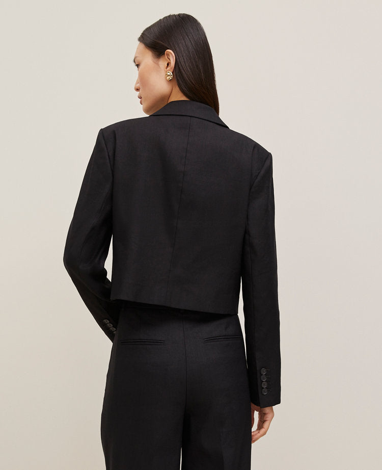 The Petite Cropped Blazer in Linen Blend