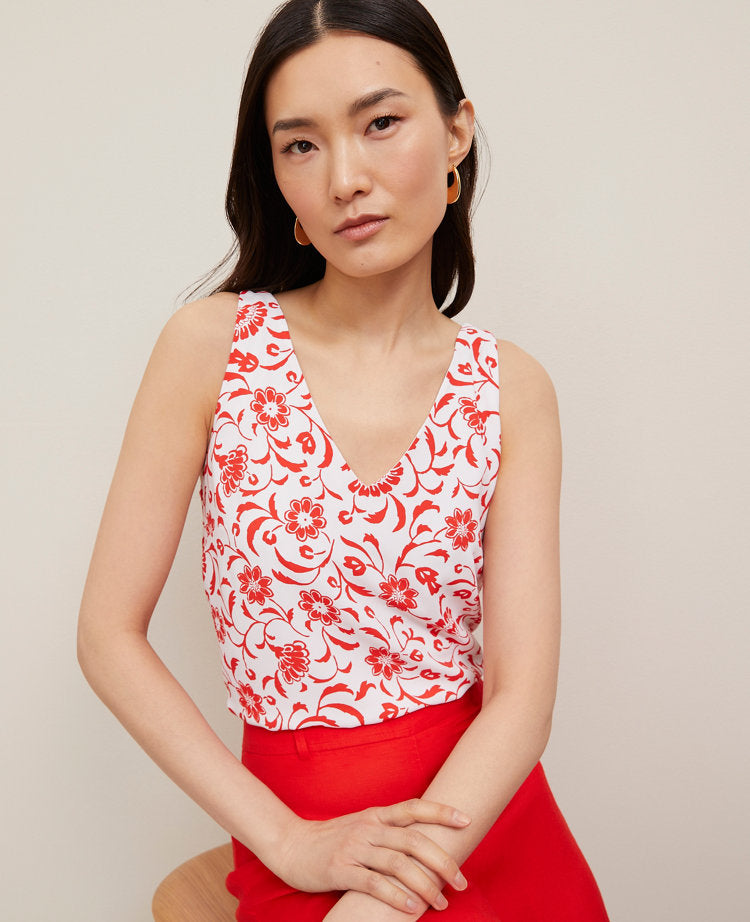 Mixed Media V-Neck Tank Top