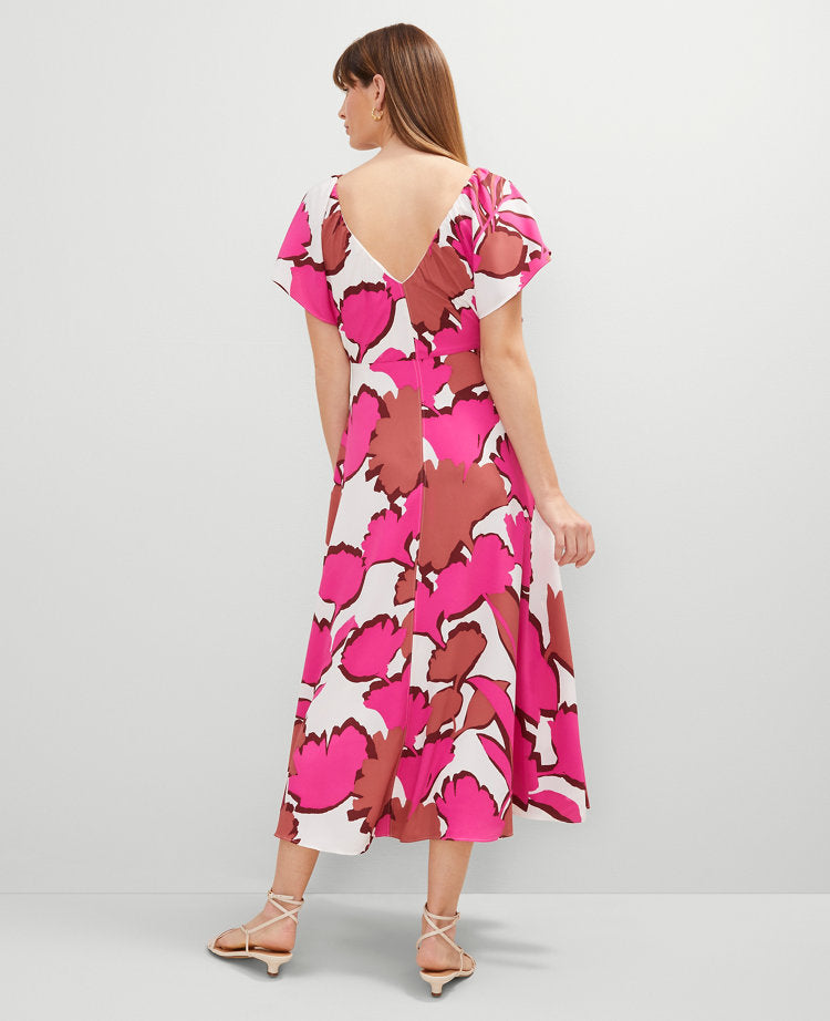 Petite Floral Flutter Sleeve Midi Dress