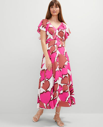Petite Floral Flutter Sleeve Midi Dress