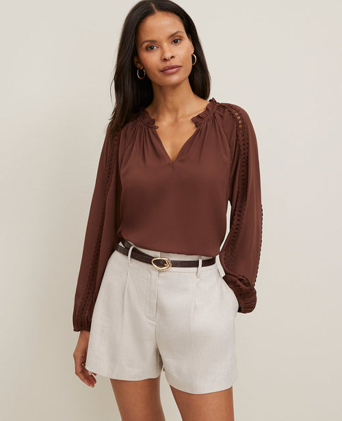 Lace Sleeve Mixed Media Top