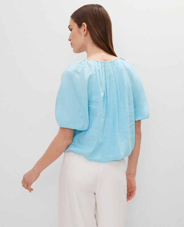 Petite Linen Blend Bubble Hem Blouse