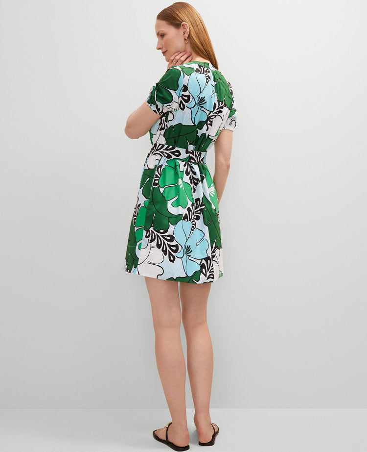 Floral Belted Split Neck Dress