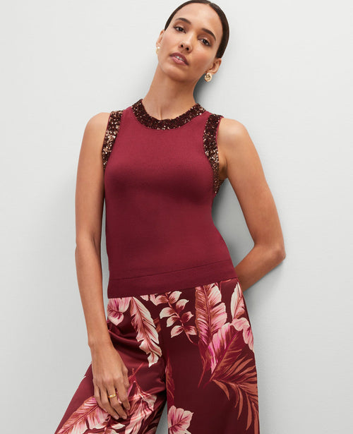 Studio Collection Sequin Trimmed Sweater Shell