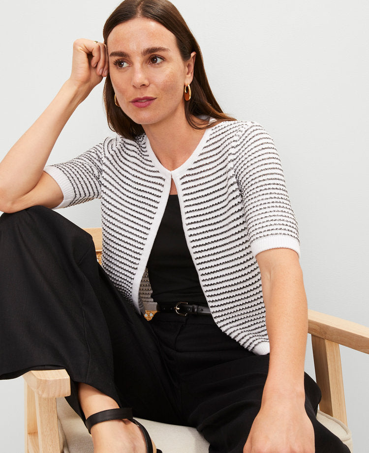 Petite Metallic Striped Cardigan