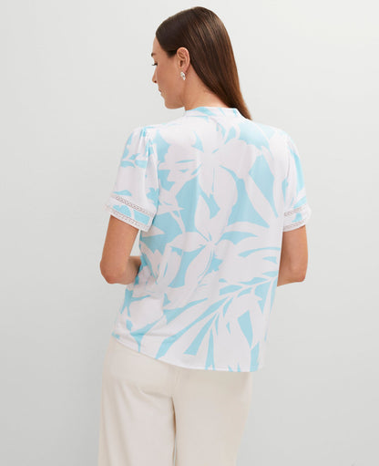 Floral Lace Trim Mixed Media Top