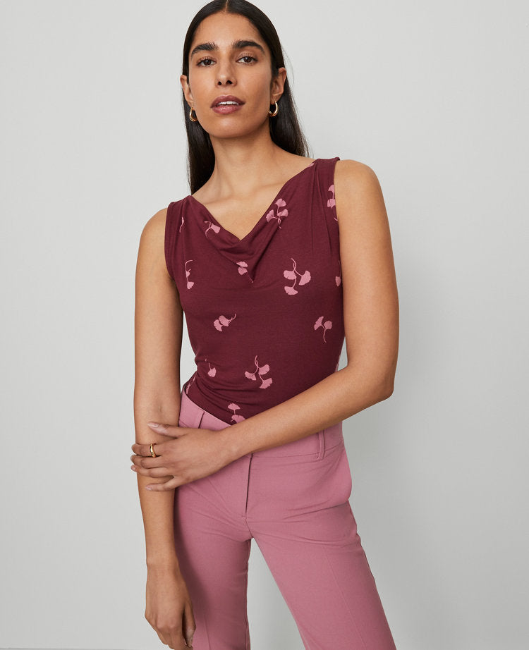 Petite Floral Draped Cowl Neck Top