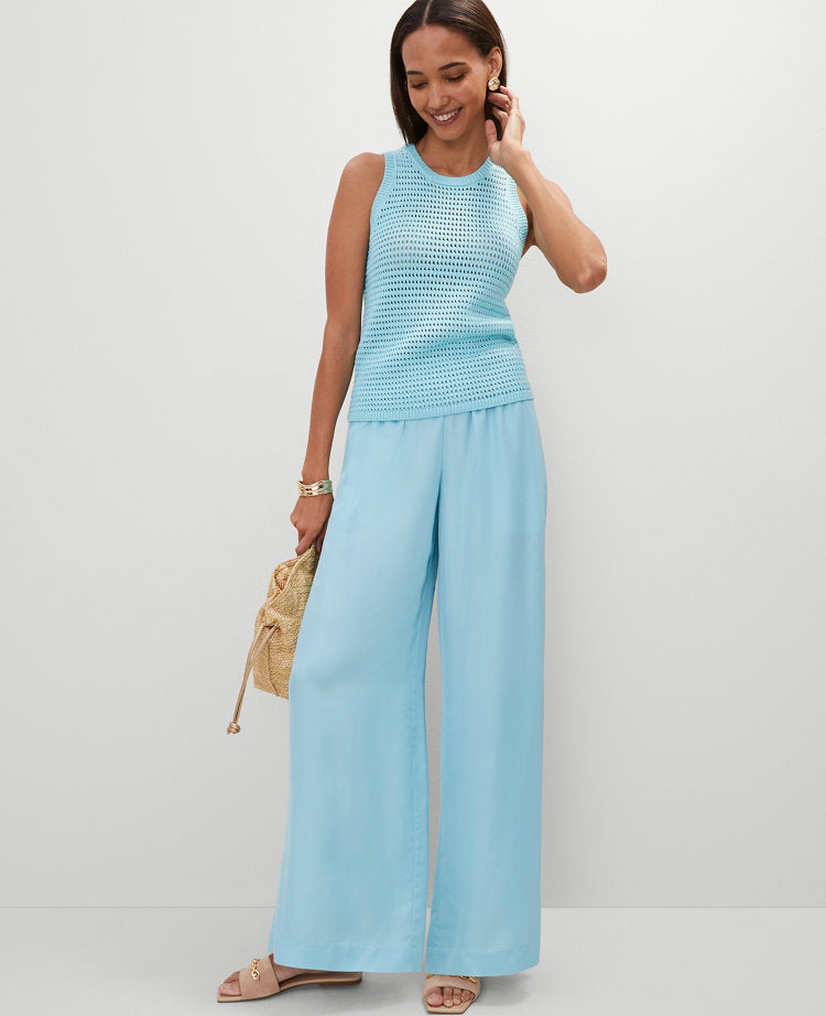 The Petite Pull-On Wide-Leg Pant in Satin