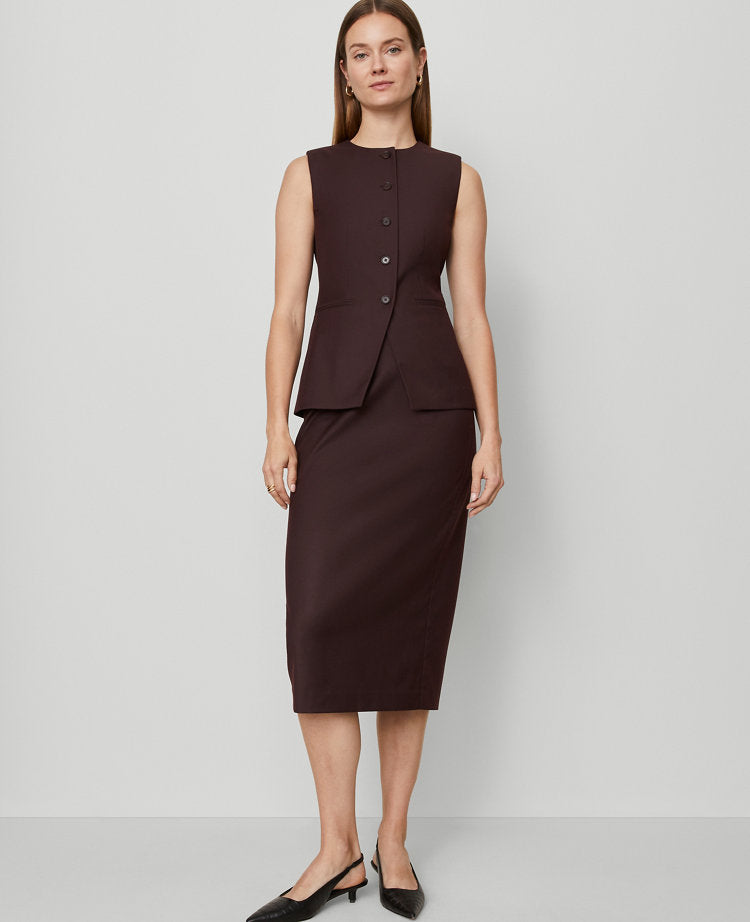 Petite Twill Column Midi Skirt