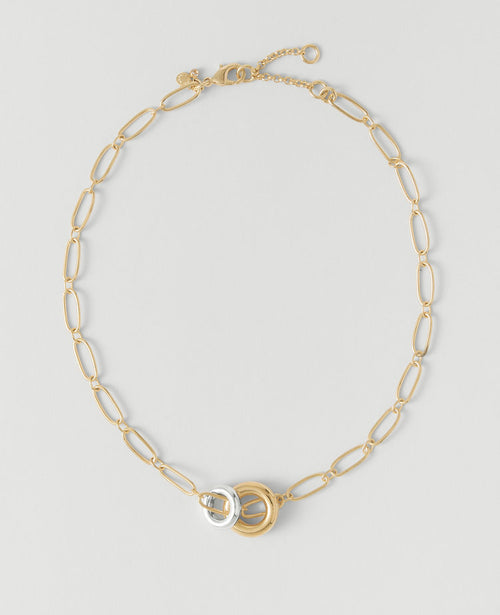 Mixed Metal Double Ring Necklace