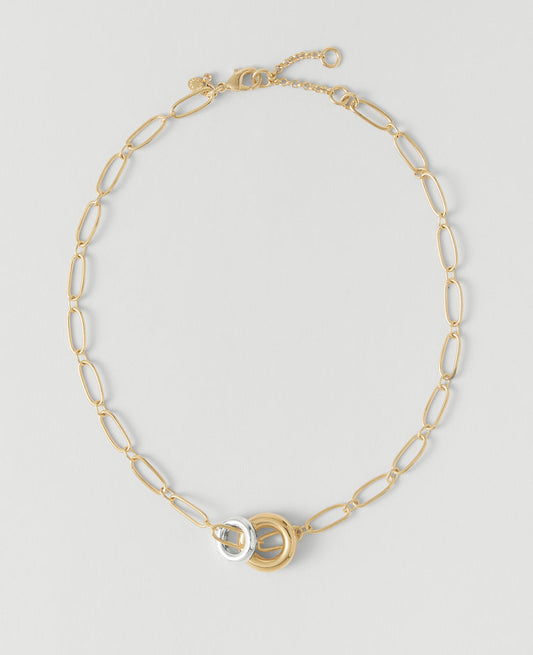 Mixed Metal Double Ring Necklace