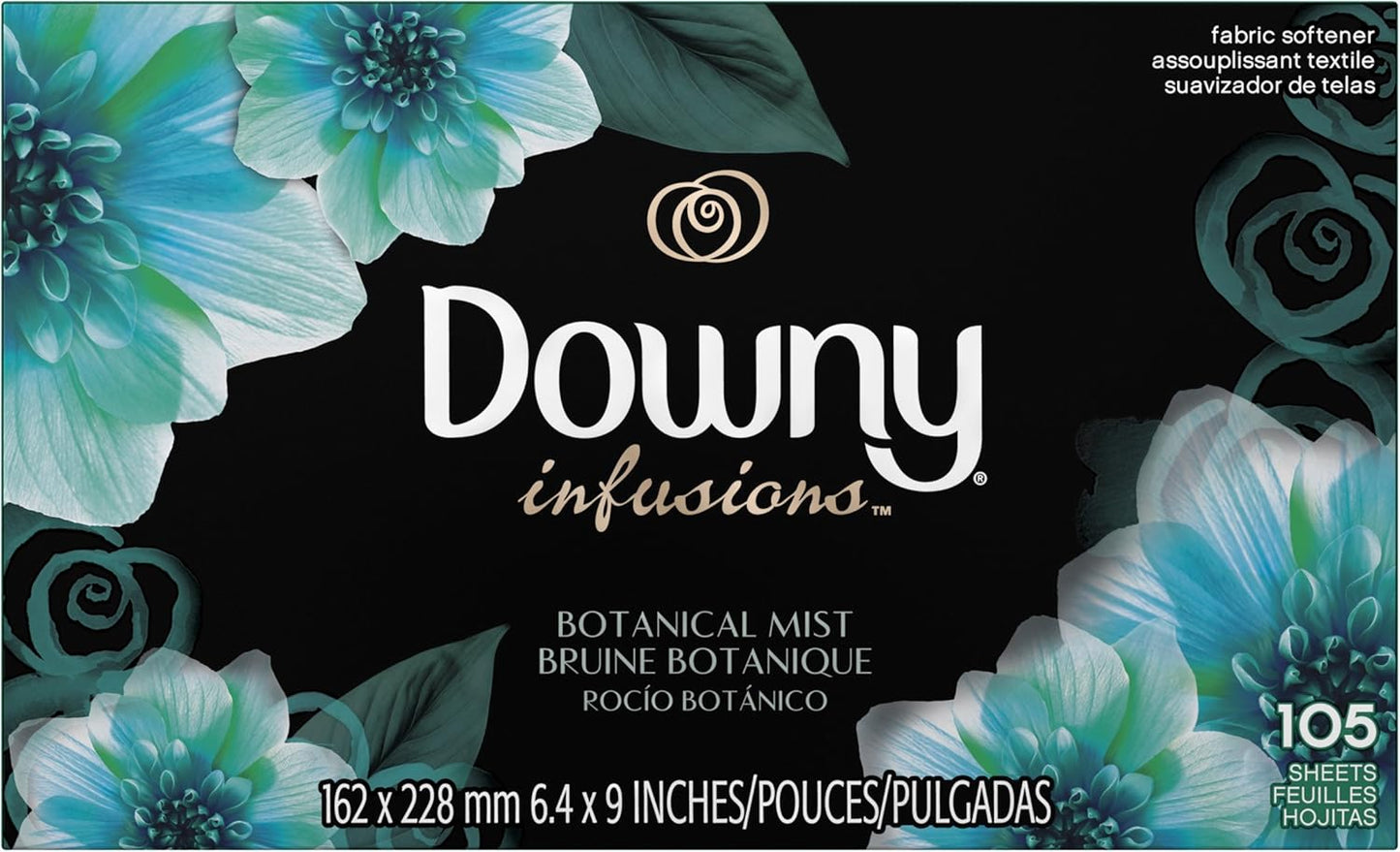 Downy Infusions Mega Dryer Sheets, Laundry Fabric Softener, CALM, Lavender and Vanilla Bean, 180 Count (3 box of 60 sheets)