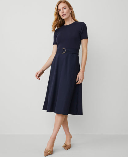 Mixed Media Flare Midi Dress