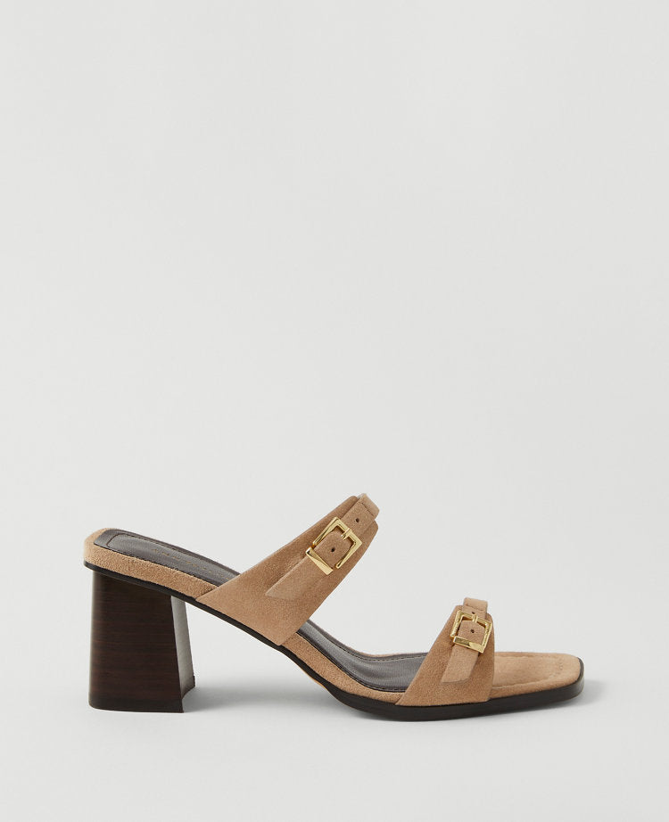 Suede Double Strap Block Heel Sandals