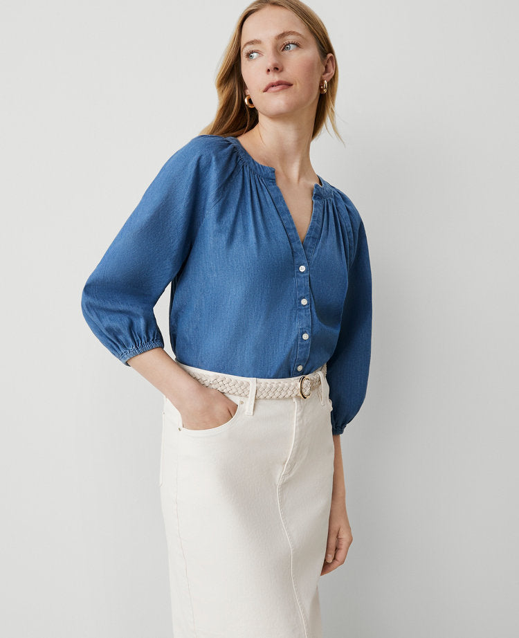 Weekend Collection Chambray Raglan Popover