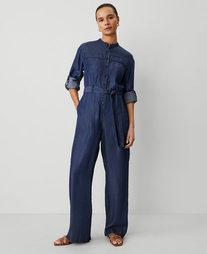 Weekend Collection Chambray Stand Collar Jumpsuit