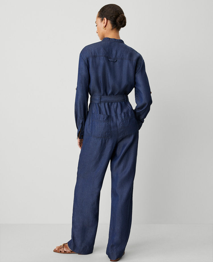 Weekend Collection Chambray Stand Collar Jumpsuit