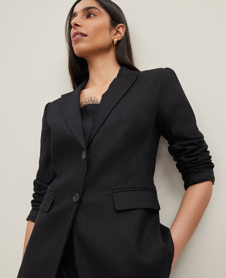 The Notched Two Button Fitted Blazer in Linen Blend