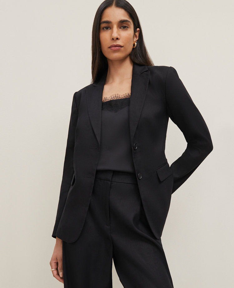 The Notched Two Button Fitted Blazer in Linen Blend