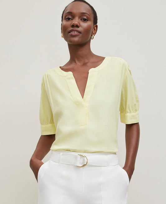 Petite Half Sleeve Linen Blend Popover