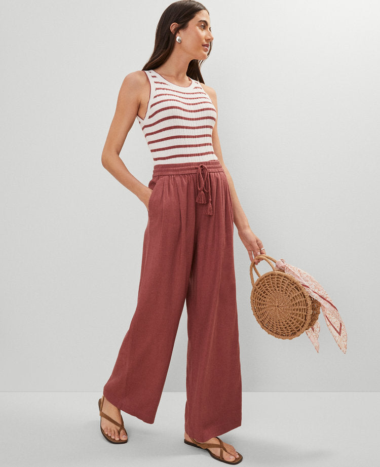 Weekend Collection Pull-On Wide-Leg Pant in Linen Blend