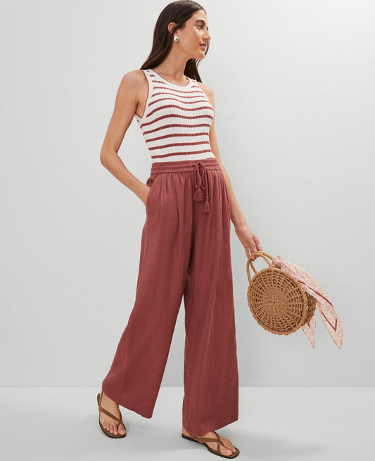 Weekend Collection Pull-On Wide-Leg Pant in Linen Blend